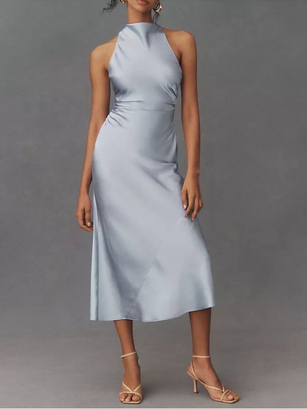Reformation Satin Halter Midi Dress in Pale Blue
